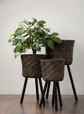 Sullivans Set Of 3 Bamboo Basket & Stand 29.5"H, 25.5"H & 21.5"H Black 1 Sullivans Set Of 3 Bamboo Basket & Stand 29.5"H, 25.5"H & 21.5"H Black
