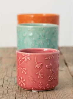 Cheap Sullivan Living Store 9 Sullivans Set Of 3 Floral Relief Flower Planter 4.5"H, 4"H & 2.75"H Red