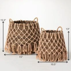 Sullivans Boho Basket With Macrame Layer Set Of 2, 15.5"H & 13"H Brown -Cheap Sullivan Living Store GUEST 54e77178 4567 4471 b800 47d71053a7b8