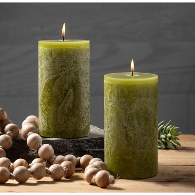 Moss Timber Pillar Candles - Set Of 2 1 Moss Timber Pillar Candles - Set Of 2