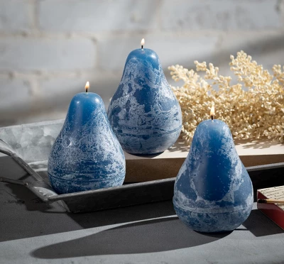 English Blue Timber Pear Candles - Set Of 3 1 English Blue Timber Pear Candles - Set Of 3
