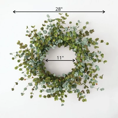 Sullivans Artificial Mini Eucalyptus Berry Wreath 28" Green 1 Sullivans Artificial Mini Eucalyptus Berry Wreath 28" Green