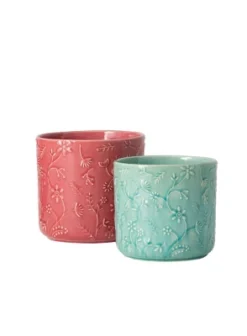 Sullivans Set Of 2 Floral Relief Flower Planter 6"H & 5"H Red -Cheap Sullivan Living Store GUEST bde24eae ef36 423b a39e 6768b5c03e06