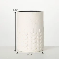 8.25"H Sullivans Modern Cement Leaf Tall Cream Pot, Cream -Cheap Sullivan Living Store GUEST dc284cb0 8f92 4979 8aa9 83191ebe7888