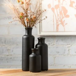Sullivans Matte Black Set Of 3 Small Ceramic Bottle Vases 5"H, 7.5"H & 10"H Black -Cheap Sullivan Living Store GUEST df51245c fa40 4e78 b8d4 c6e9f06d219f