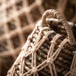 Sullivans Boho Basket With Macrame Layer Set Of 2, 15.5"H & 13"H Brown